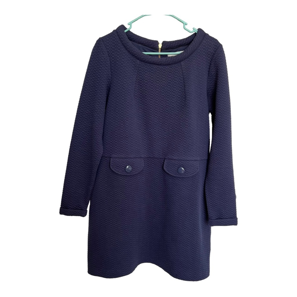 Boden Navy Textured Long Sleeve Shift Dress